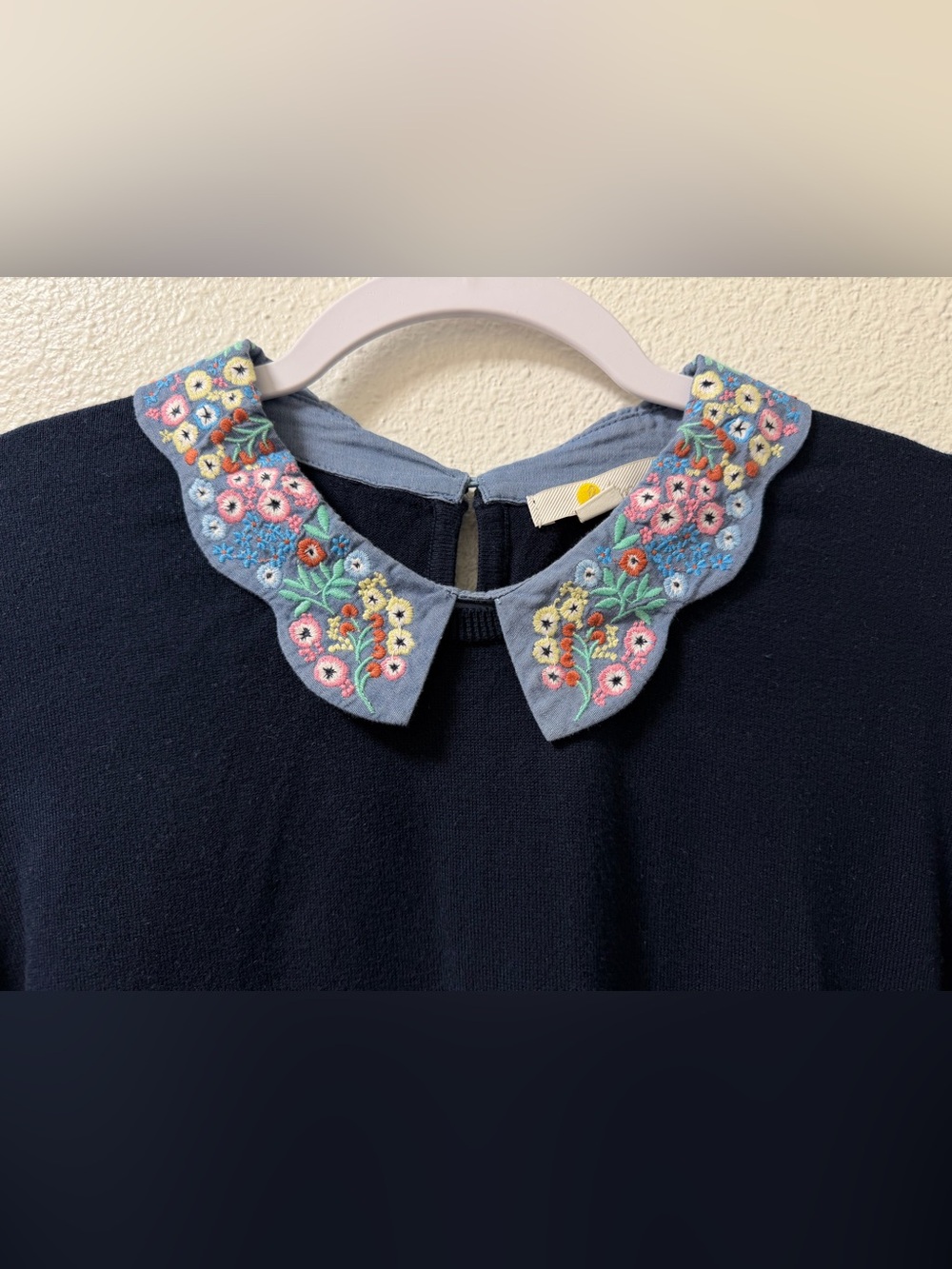 Boden Colette Sweater Floral Embroidered Scalloped Collar Stretch Blue Womens XL - Picture 4 of 9